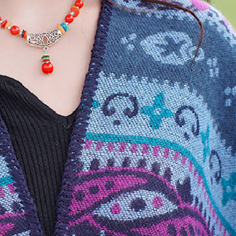 Buddha Stones Tibetan Geometric Horizontal Stripe Flowers Pattern Shawl Fall Winter Warm Soft Scarf Wrap - image 14