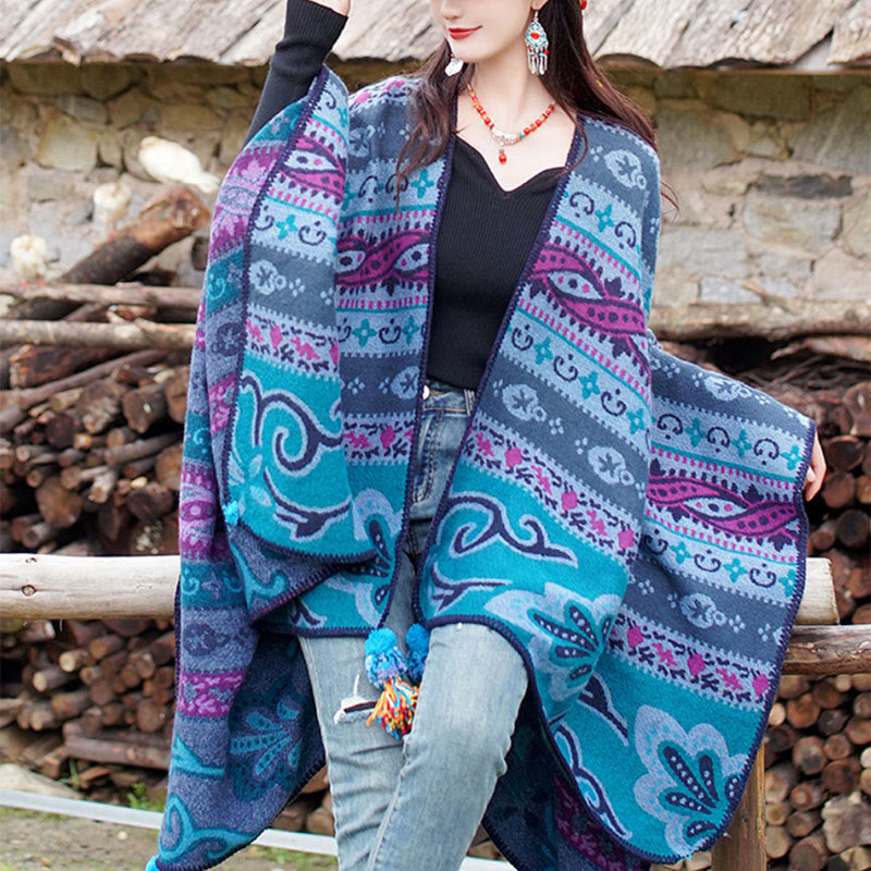 Buddha Stones Tibetan Geometric Horizontal Stripe Flowers Pattern Shawl Fall Winter Warm Soft Scarf Wrap