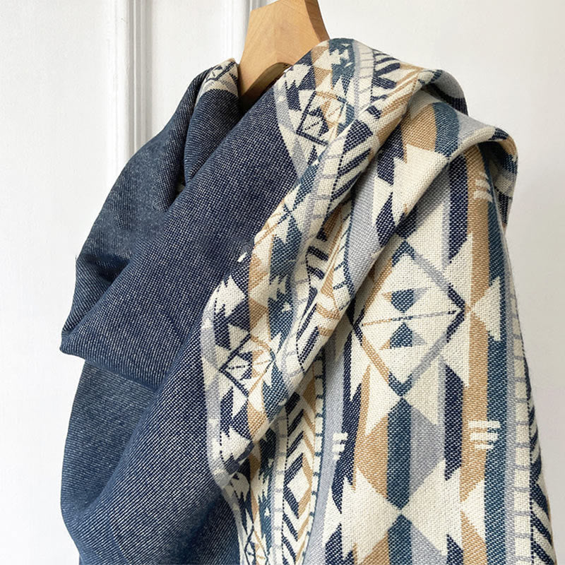 Buddha Stones Tibetan Geometric Rhombus Pattern Tassels Shawl Fall Winter Warm Cozy Scarf Wrap - image 13