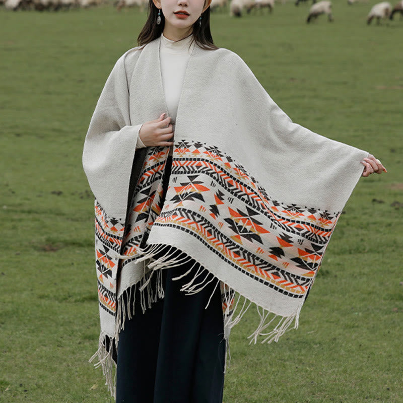 Buddha Stones Tibetan Geometric Rhombus Pattern Tassels Shawl Fall Winter Warm Cozy Scarf Wrap - image 18