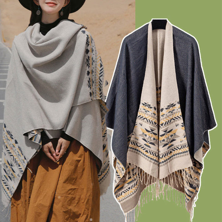 Buddha Stones Tibetan Geometric Rhombus Pattern Tassels Shawl Fall Winter Warm Cozy Scarf Wrap