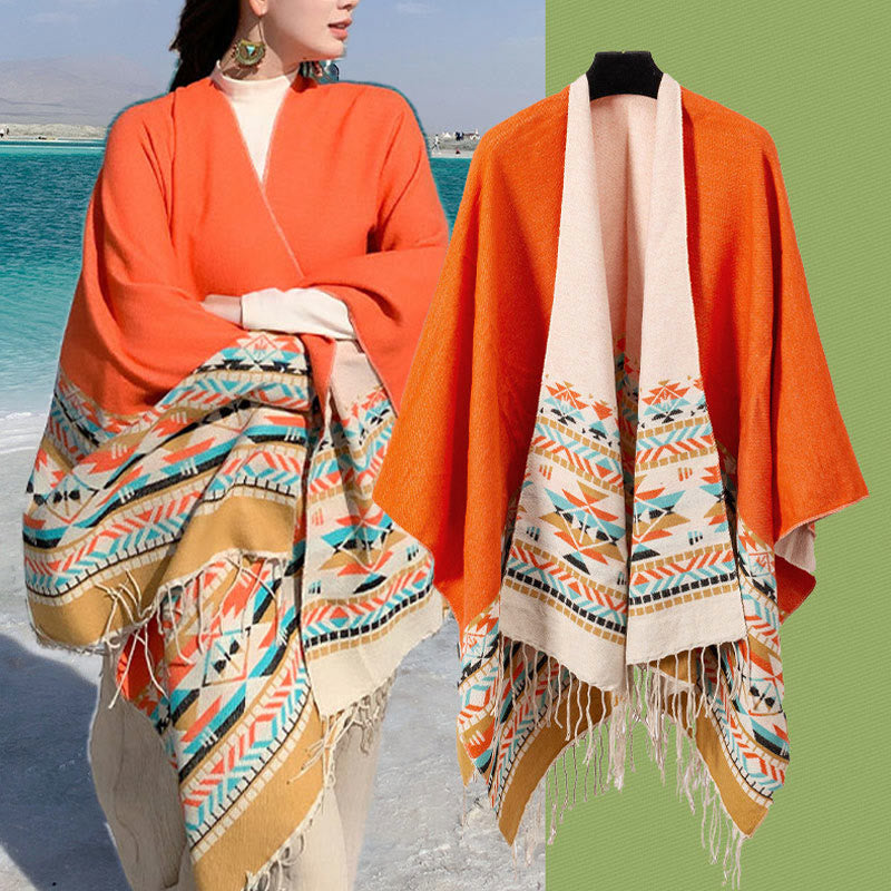 Buddha Stones Tibetan Geometric Rhombus Pattern Tassels Shawl Fall Winter Warm Cozy Scarf Wrap - image 38