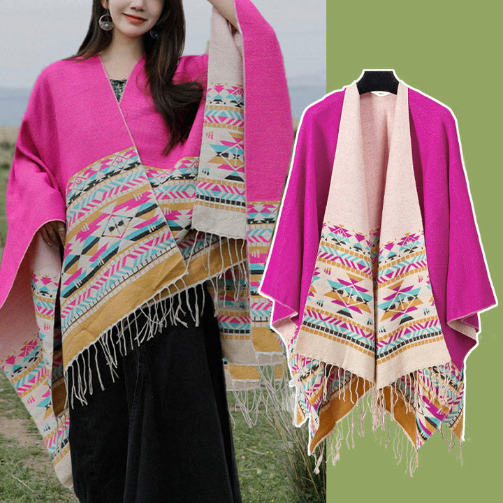 Buddha Stones Tibetan Geometric Rhombus Pattern Tassels Shawl Fall Winter Warm Cozy Scarf Wrap