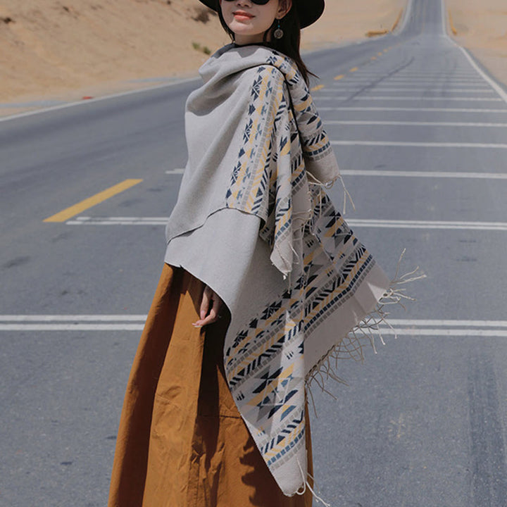 Buddha Stones Tibetan Geometric Rhombus Pattern Tassels Shawl Fall Winter Warm Cozy Scarf Wrap - image 17