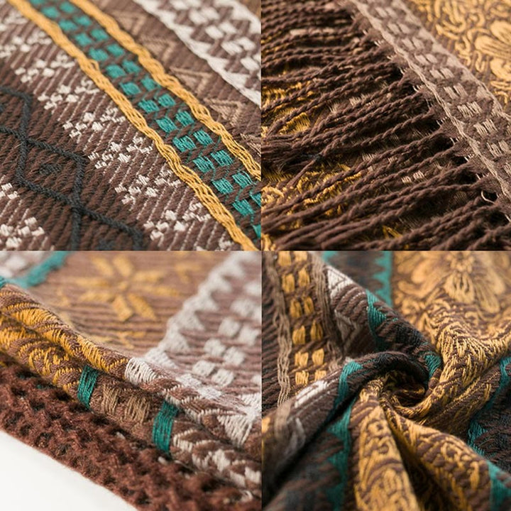 Buddha Stones Tibetan Geometric Horizontal Stripe Flower Leaf Tassels Shawl Fall Winter Cozy Scarf Wrap - image 14