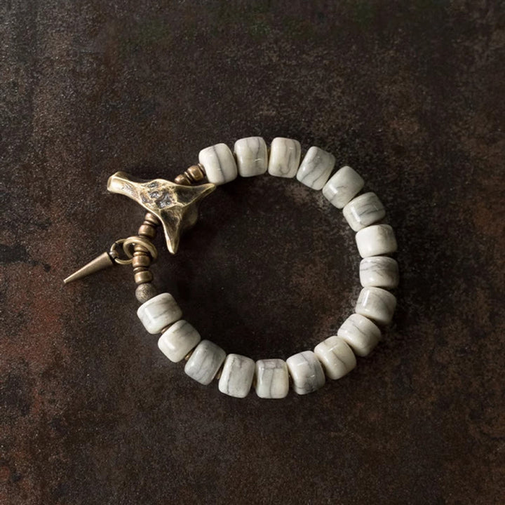 Buddha Stones White Yak Bone Copper Yak Head Cone Pendant Balance Bracelet