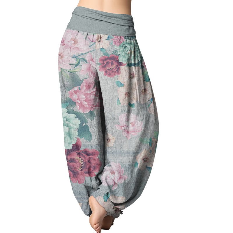 Buddha Stones Casual Peony Flower Women's Elastic Waist Harem Pants