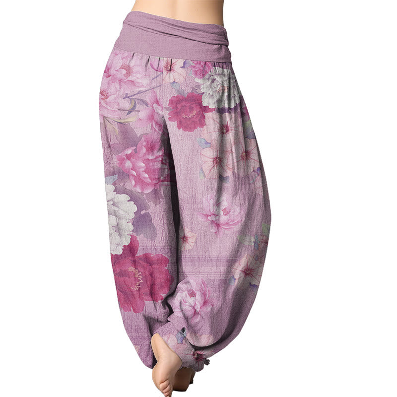 Buddha Stones Casual Peony Flower Women's Elastic Waist Harem Pants