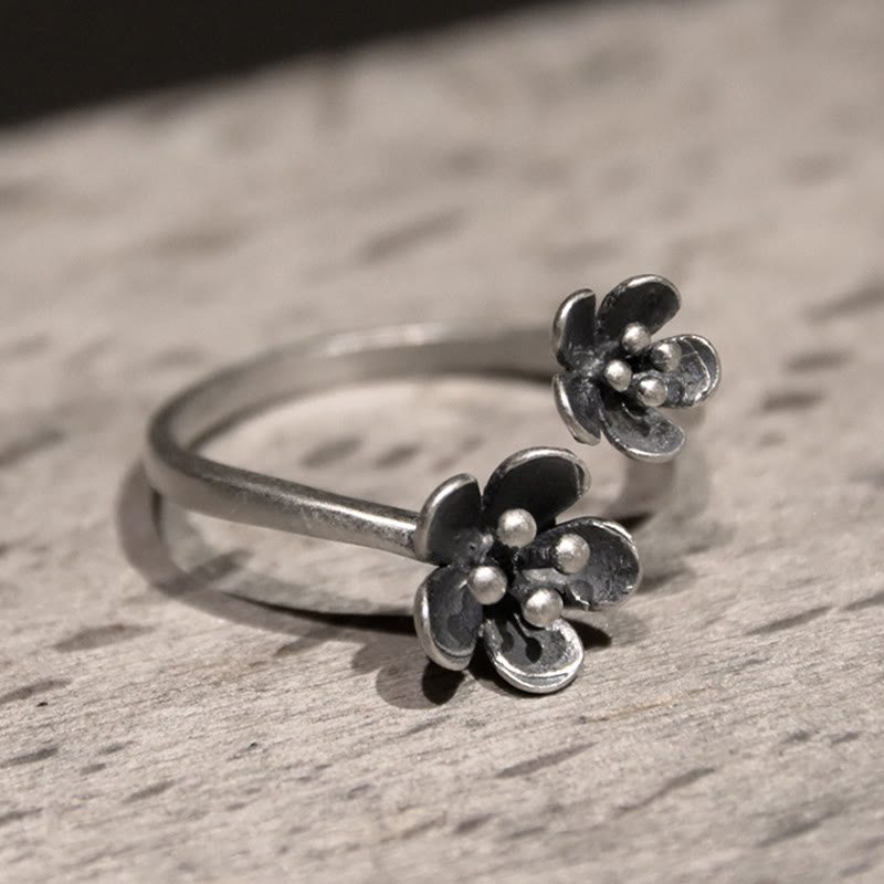 Buddha Stones 925 Sterling Silver Flowers Ring