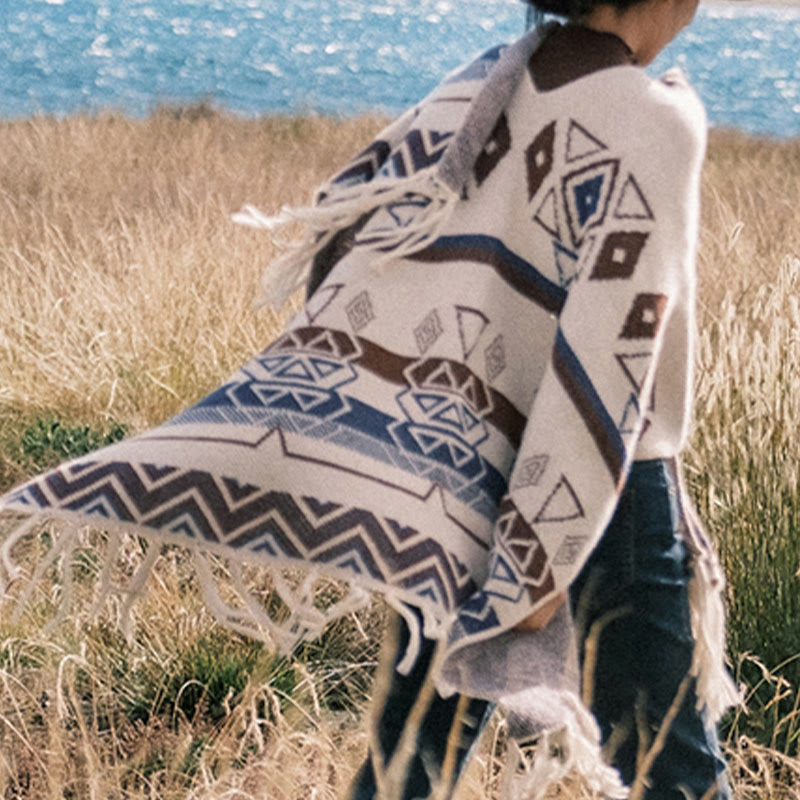 Buddha Stones Tibetan Wave Stripe Geometry Tassels Shawl Fall Winter Cozy Scarf Wrap - image 13