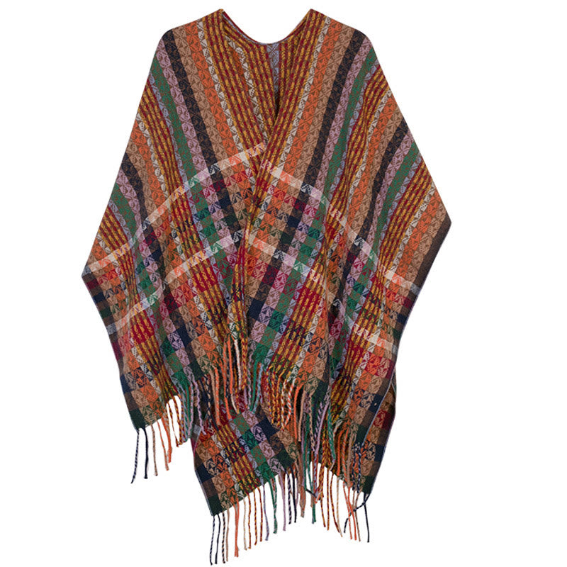 Buddha Stones Tibetan Colorful Stripe Geometry Tassels Shawl Fall Winter Soft Scarf Wrap