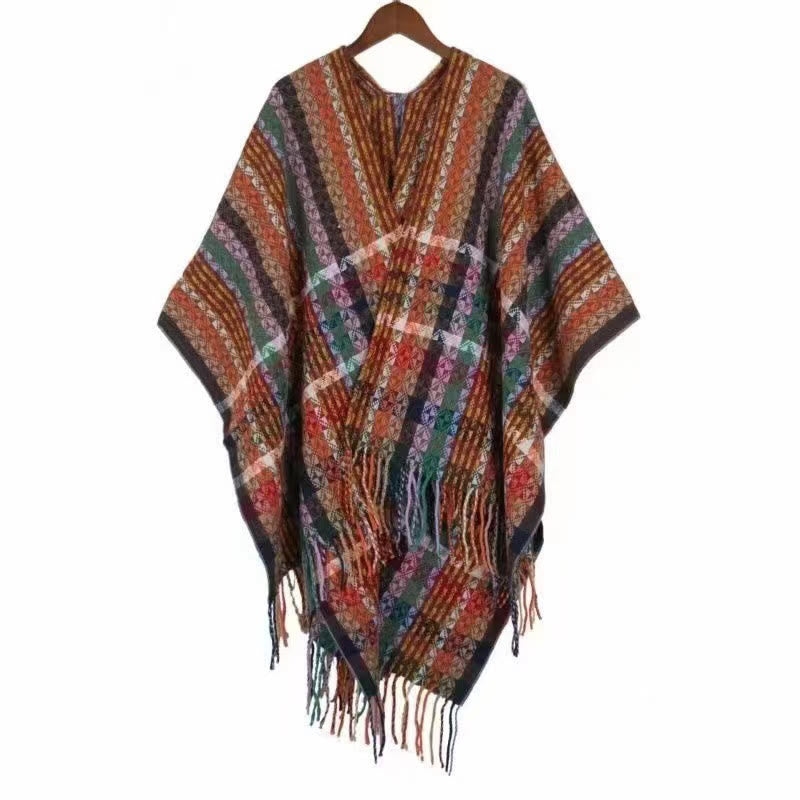 Buddha Stones Tibetan Colorful Stripe Geometry Tassels Shawl Fall Winter Soft Scarf Wrap - image 19