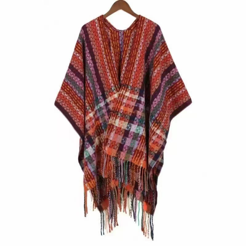 Buddha Stones Tibetan Colorful Stripe Geometry Tassels Shawl Fall Winter Soft Scarf Wrap