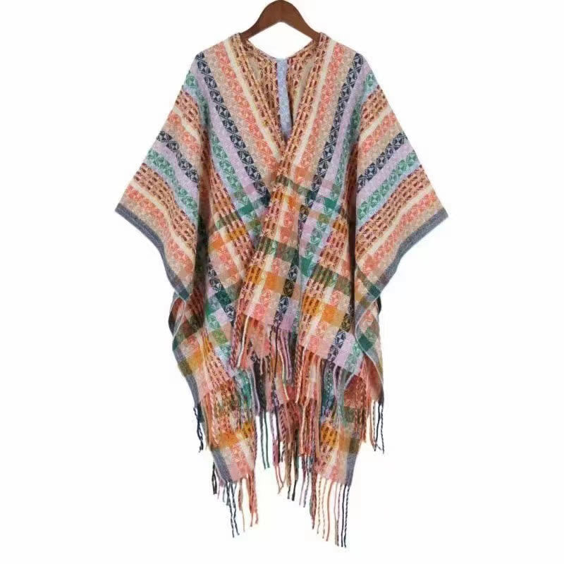 Buddha Stones Tibetan Colorful Stripe Geometry Tassels Shawl Fall Winter Soft Scarf Wrap - Coral - 130*150cm - image 21