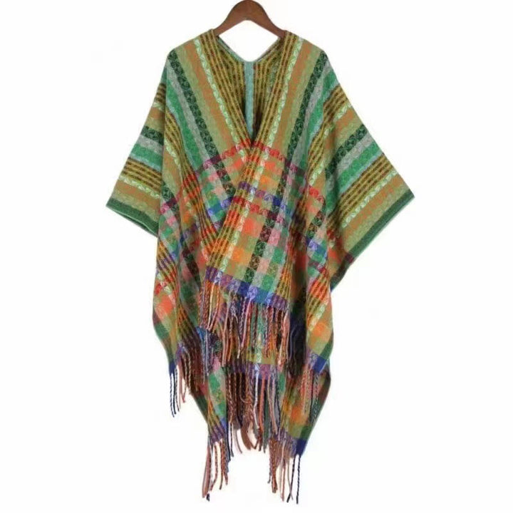 Buddha Stones Tibetan Colorful Stripe Geometry Tassels Shawl Fall Winter Soft Scarf Wrap - LightGreen - 130*150cm - image 25