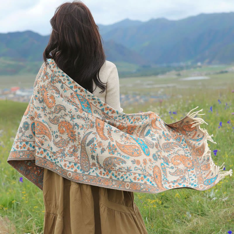 Buddha Stones Tibetan Cashew Flowers Leaves Vine Tassels Shawl Fall Winter Soft Cozy Scarf Wrap - image 18