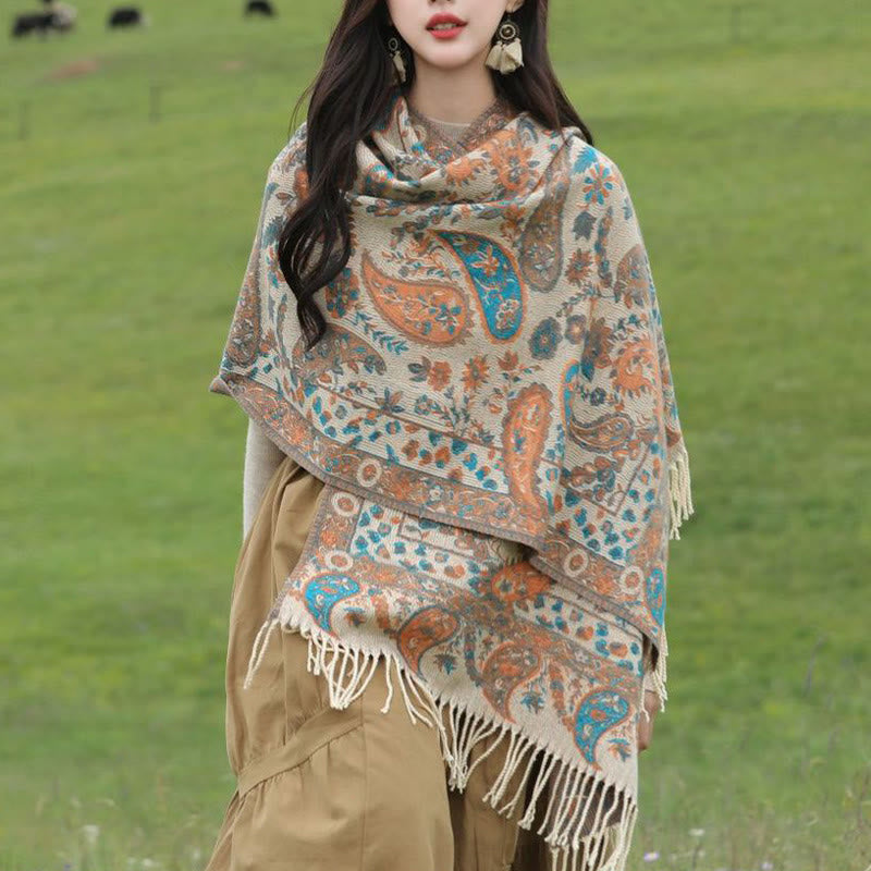 Buddha Stones Tibetan Cashew Flowers Leaves Vine Tassels Shawl Fall Winter Soft Cozy Scarf Wrap - image 19