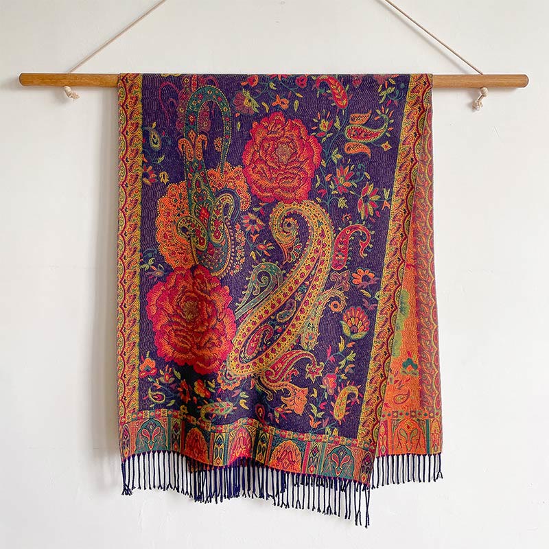 Buddha Stones Tibetan Cashew Peony Flowers Vine Tassels Shawl Fall Winter Cozy Scarf Wrap - image 5