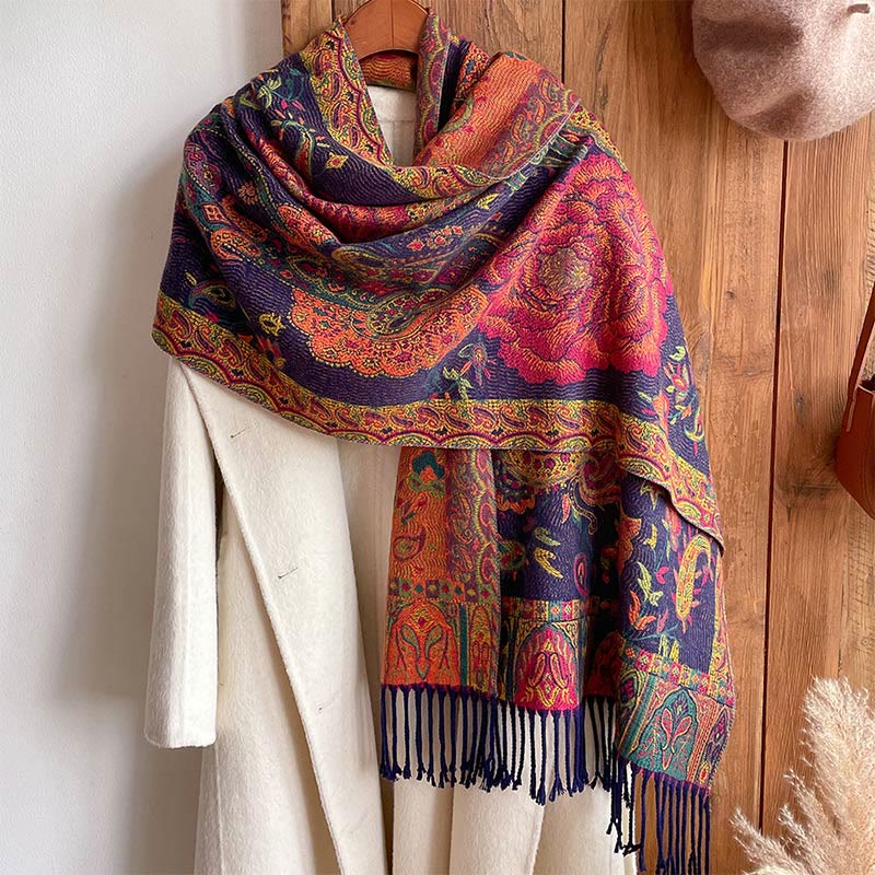 Buddha Stones Tibetan Cashew Peony Flowers Vine Tassels Shawl Fall Winter Cozy Scarf Wrap - image 3