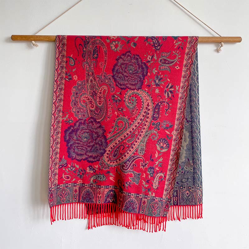 Buddha Stones Tibetan Cashew Peony Flowers Vine Tassels Shawl Fall Winter Cozy Scarf Wrap - image 21