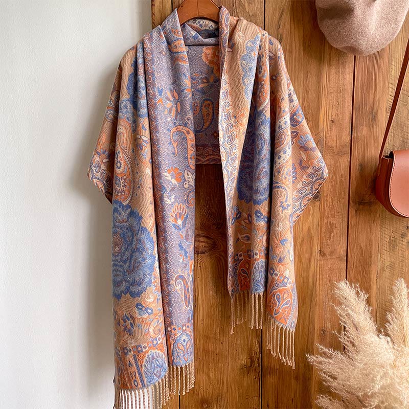 Buddha Stones Tibetan Cashew Peony Flowers Vine Tassels Shawl Fall Winter Cozy Scarf Wrap