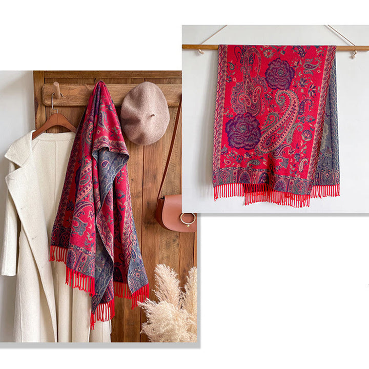 Buddha Stones Tibetan Cashew Peony Flowers Vine Tassels Shawl Fall Winter Cozy Scarf Wrap - image 24