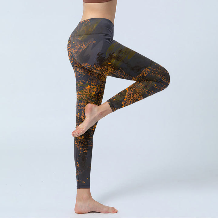 Buddha Stones Golden Mountains Clouds Print Gym Leggings Women's Yoga Pants