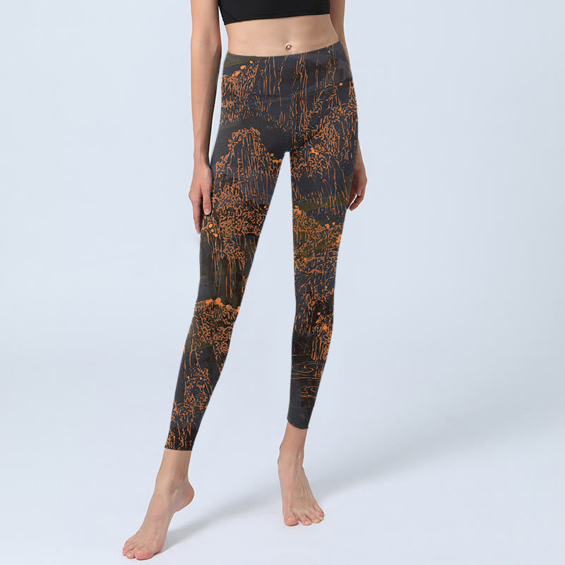 Buddha Stones Golden Mountains Clouds Print Gym Leggings Women's Yoga Pants - image 6