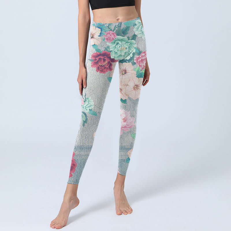 Buddha Stones Colorful Peony Flowers Print Gym Fitness Leggings Women's Yoga Pants - image 6