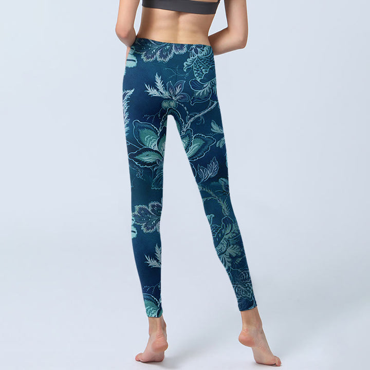 Buddha Stones Blue Flowers Print Sports Fitness Leggings Women's Yoga Pants - image 7