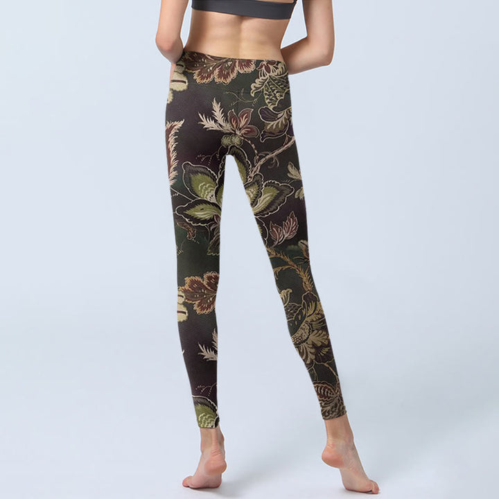 Buddha Stones Olive Florals Print Sports Fitness Leggings Women's Yoga Pants - image 7