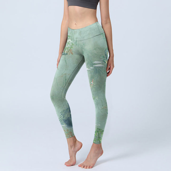 Buddha Stones Green Bamboo Rocks Print Sports Fitness Leggings Women's Yoga Pants - Honeydew - US18，UK/AU22，EU50 (4XL) - image 1
