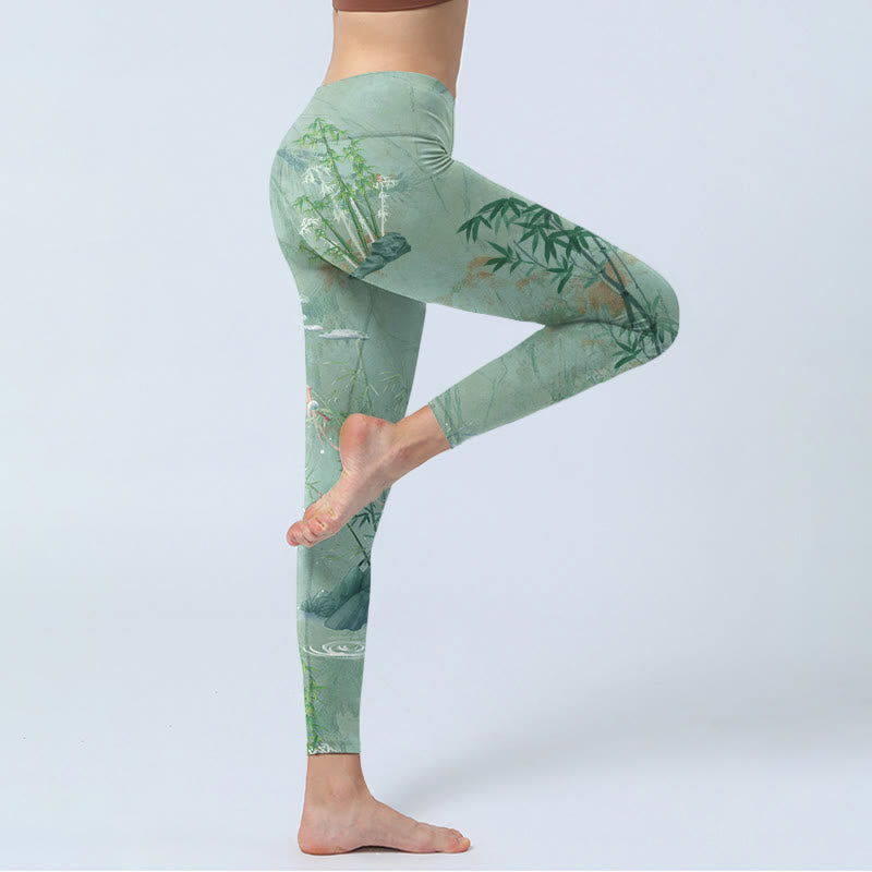 Buddha Stones Green Bamboo Rocks Print Sports Fitness Leggings Women's Yoga Pants - image 4
