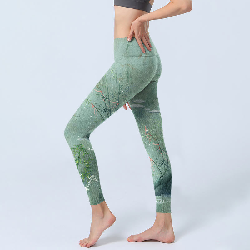 Buddha Stones Green Bamboo Rocks Print Sports Fitness Leggings Women's Yoga Pants