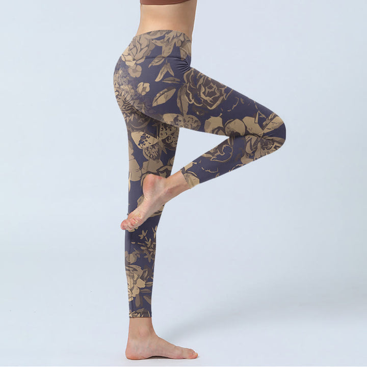 Buddha Stones Peony Flowers Leaves Blossom Print Gym Fitness Leggings Women's Yoga Pants - image 4