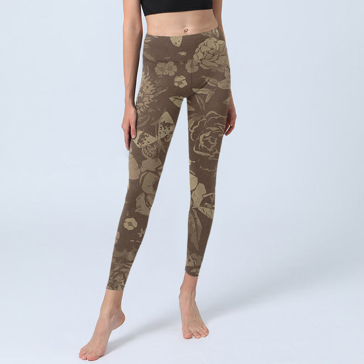 Buddha Stones Peony Flowers Leaves Blossom Print Gym Fitness Leggings Women's Yoga Pants - image 13