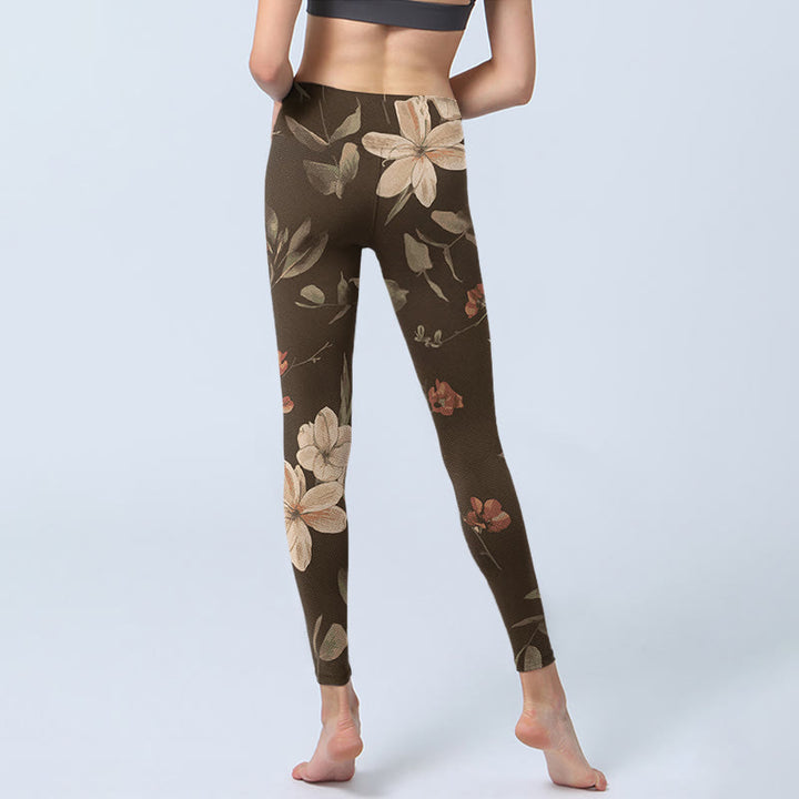 Buddha Stones Purple White Flowers Leaves Blossom Print Gym Fitness Leggings Women's Yoga Pants - image 14