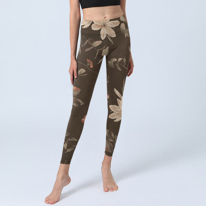 Buddha Stones Purple White Flowers Leaves Blossom Print Gym Fitness Leggings Women's Yoga Pants - image 15
