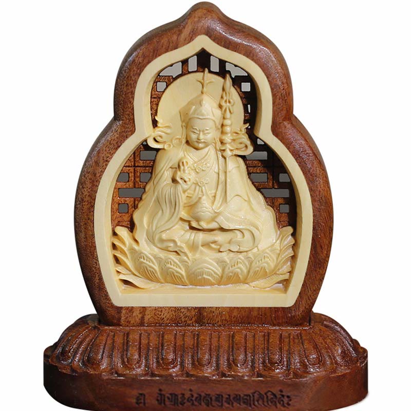 Guru Rinpoche Buddha Padmasambhavan Serenity Wood Engraved Statue Figurine Decoration - image 6