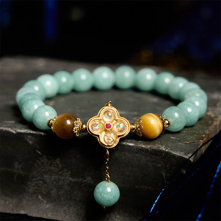 Buddha Stones Jade Yellow Tiger Eye Prosperity Bracelet