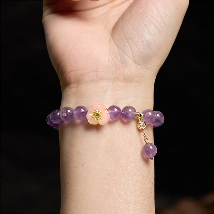 Buddha Stones Amethyst Peach Blossom Fortune Meditation Bracelet