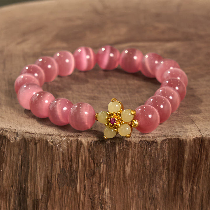 Buddha Stones Cat's Eye Chrysoberyl Flower Love Bracelet