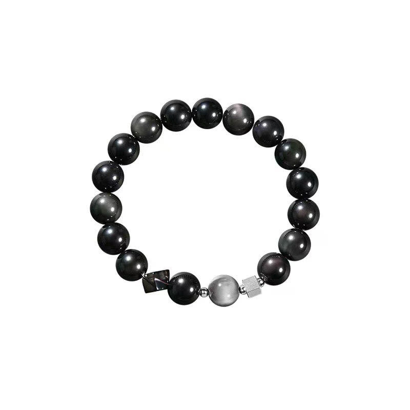 Buddha Stones Black Obsidian Eagle's Eye Stone Gold Sheen Obsidian Tiger's Eye Strength Bracelet