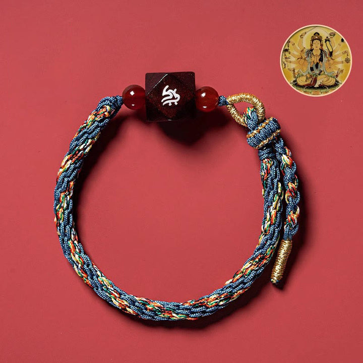 Buddha Stones Chinese Zodiac Natal Buddha Small Leaf Red Sandalwood Red String Protection Bracelet