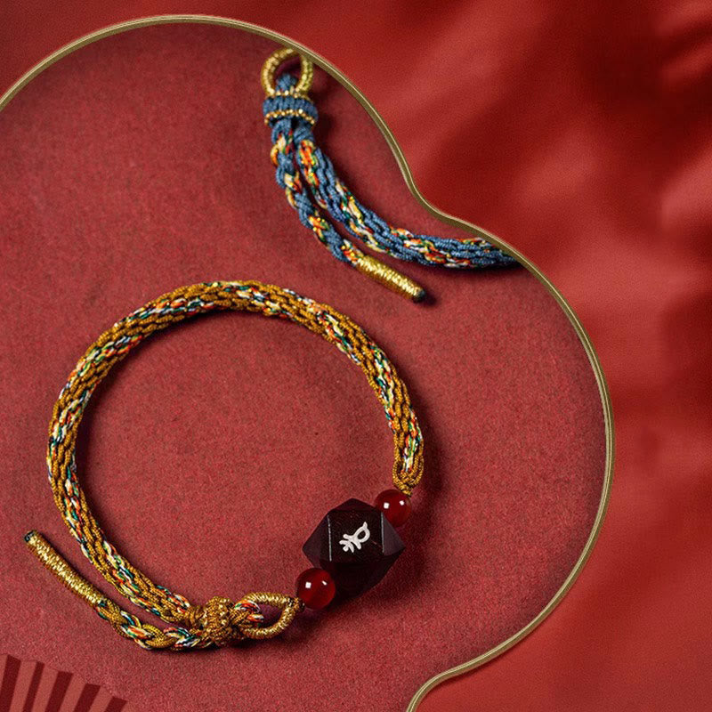 Buddha Stones Chinese Zodiac Natal Buddha Small Leaf Red Sandalwood Red String Protection Bracelet