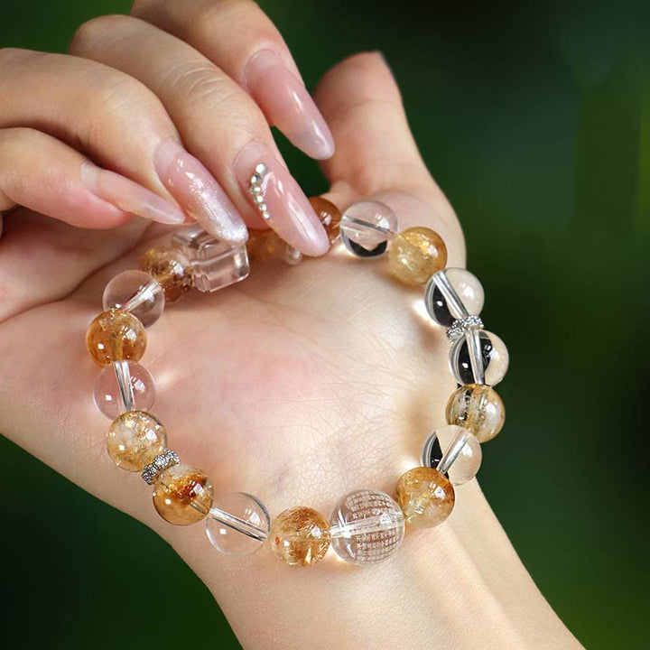 Buddha Stones Natural Citrine Pearl Topaz White Crystal Protection Bracelet