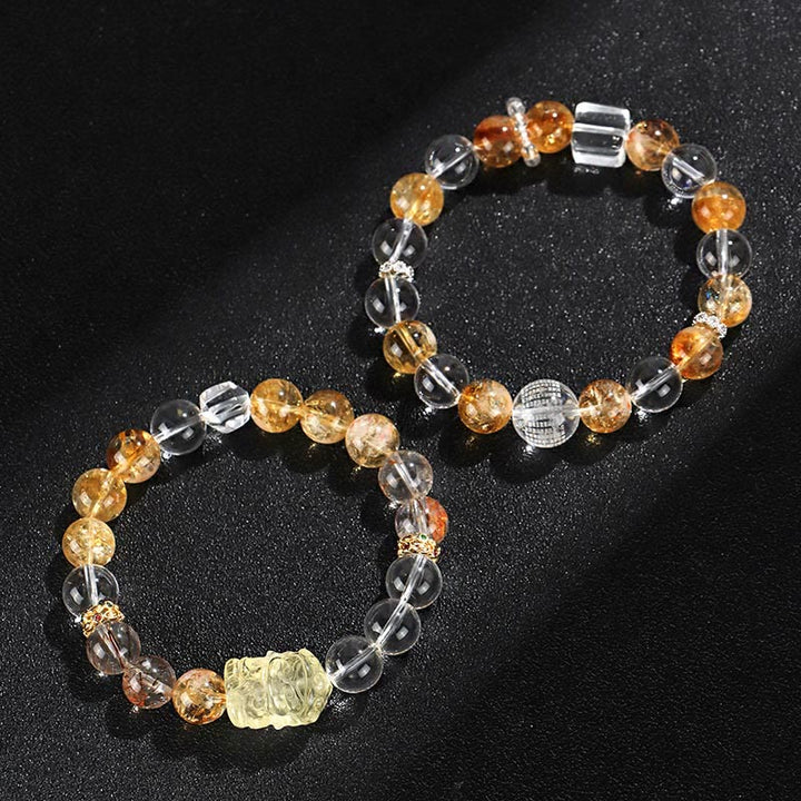 Buddha Stones Natural Citrine Pearl Topaz White Crystal Protection Bracelet