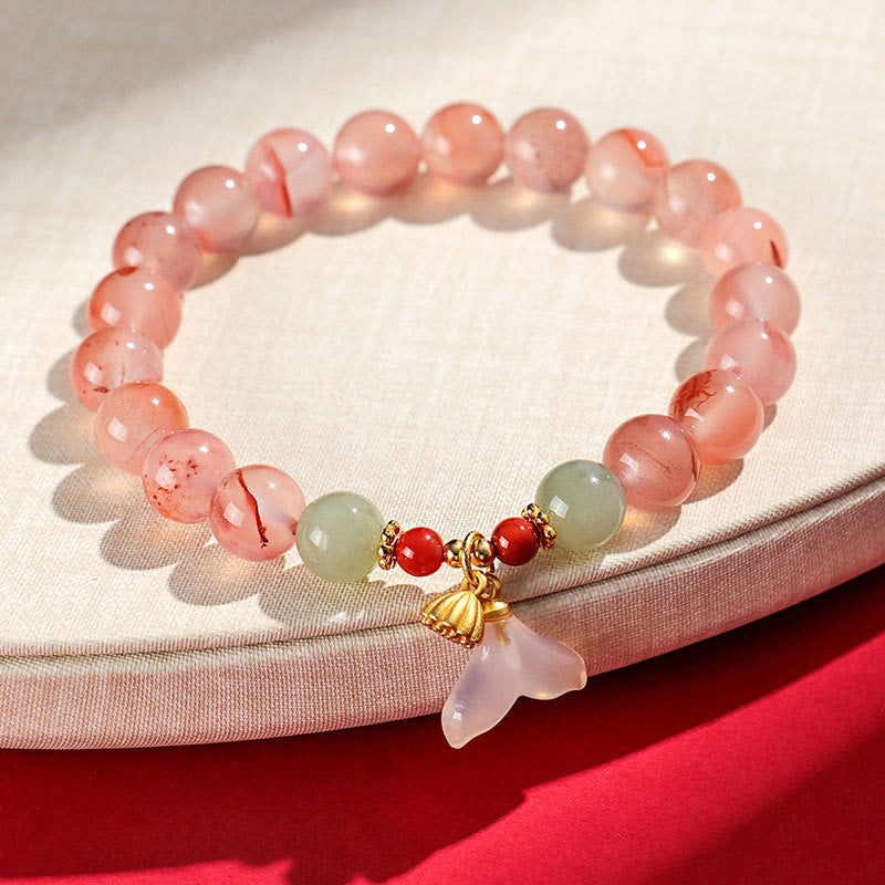 Buddha Stones South Red Agate Butterfly Orchid Hetian Jade Luck Bracelet