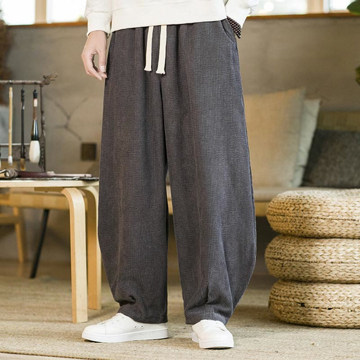 Buddha Stones Fall Winter Men's Drawstring Corduroy Harem Pants With Pockets