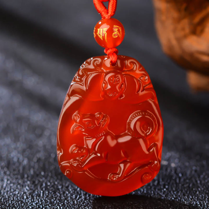 Buddha Stones Chinese Zodiac Red Agate Calm Necklace Pendant